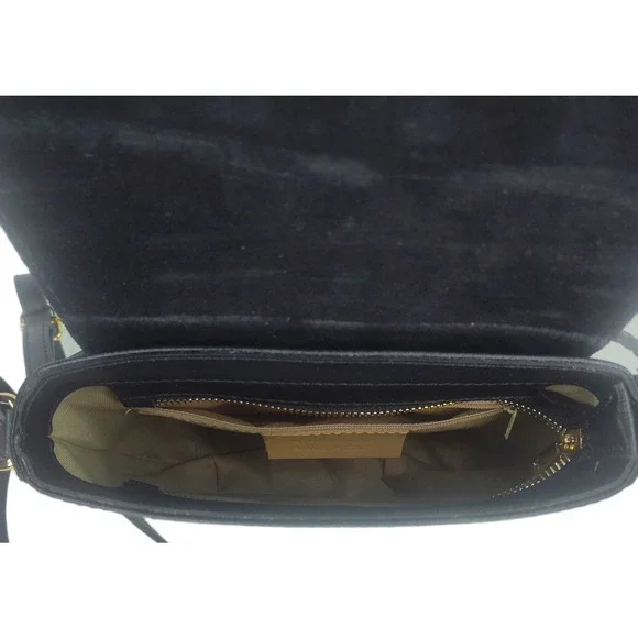 Charlie Leather Mack Black Leather & Black Fur Small Half Moon Crossbody Bag-NWT - Picture 8 of 12